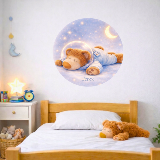 Jouw knuffel in een Droomwereld | Ronde Muursticker op maat