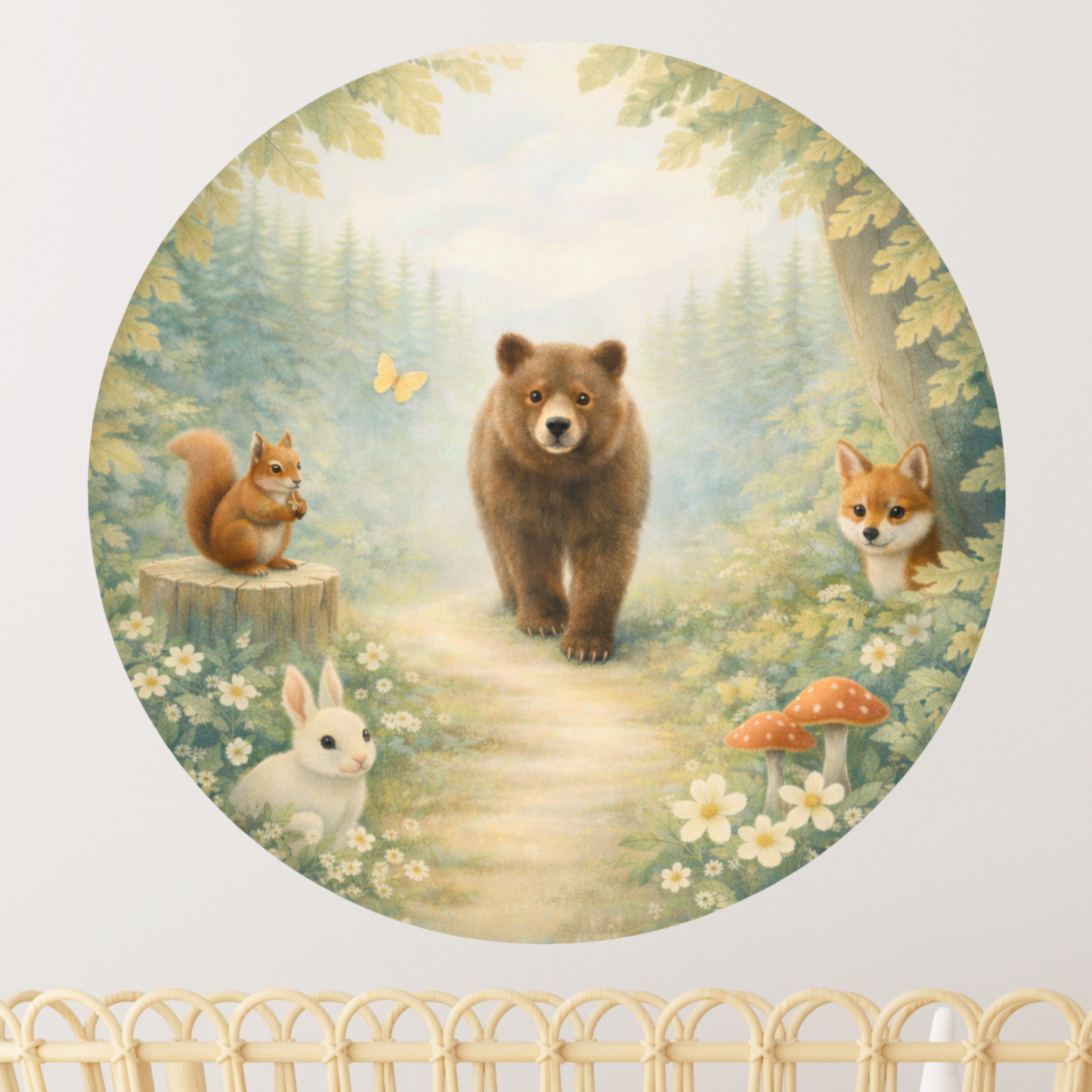 Ronde muursticker beer 100 cm | Thema Bosdieren