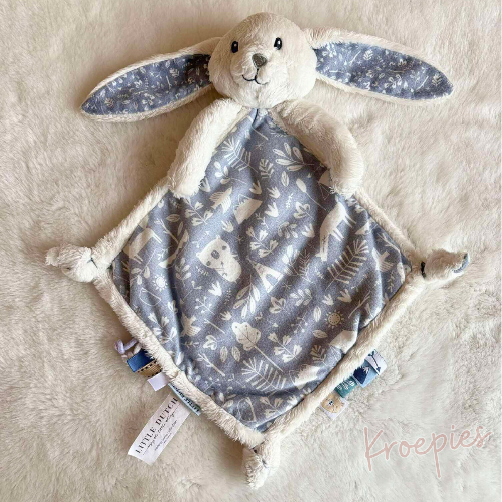Little Dutch knuffeldoekje konijn blauw | Bosdieren patroon