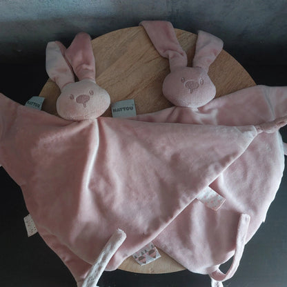 2x Nattou konijn knuffeldoekje roze - zeer goed