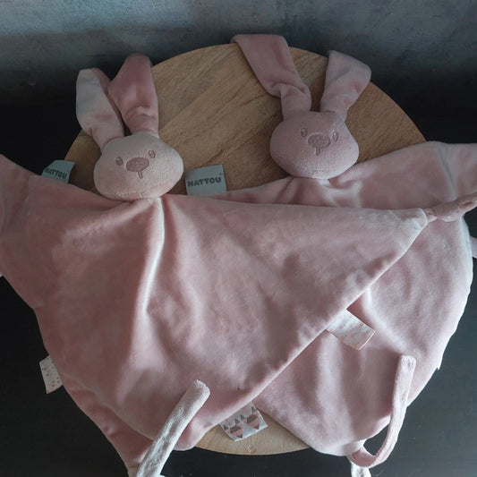 2x Nattou konijn knuffeldoekje roze - zeer goed