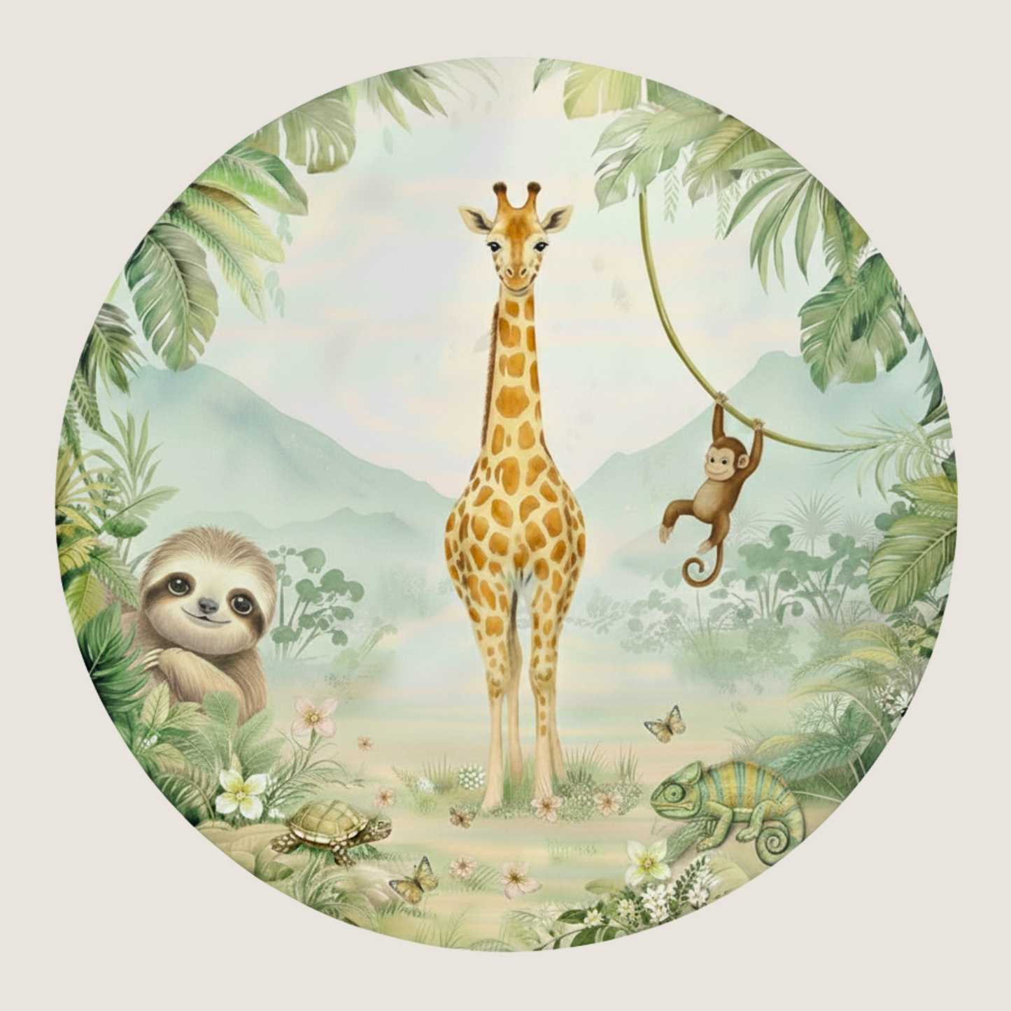 Ronde muursticker giraf 100 cm | Thema Jungle