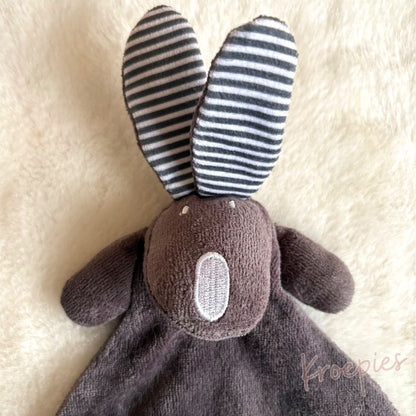 Bambino knuffeldoekje konijn donkergrijs | Wit gestreept