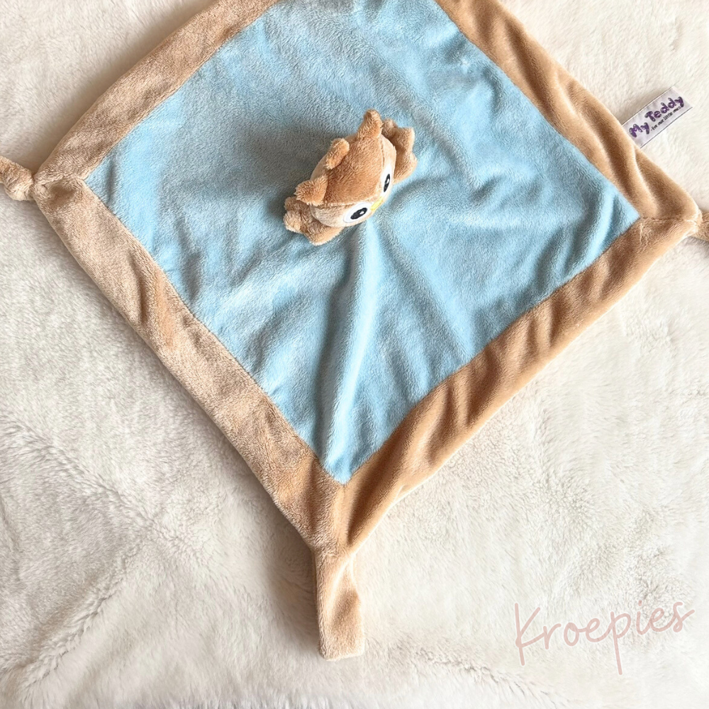 My Teddy speendoek knuffeldoek uil | Blauw met bruin