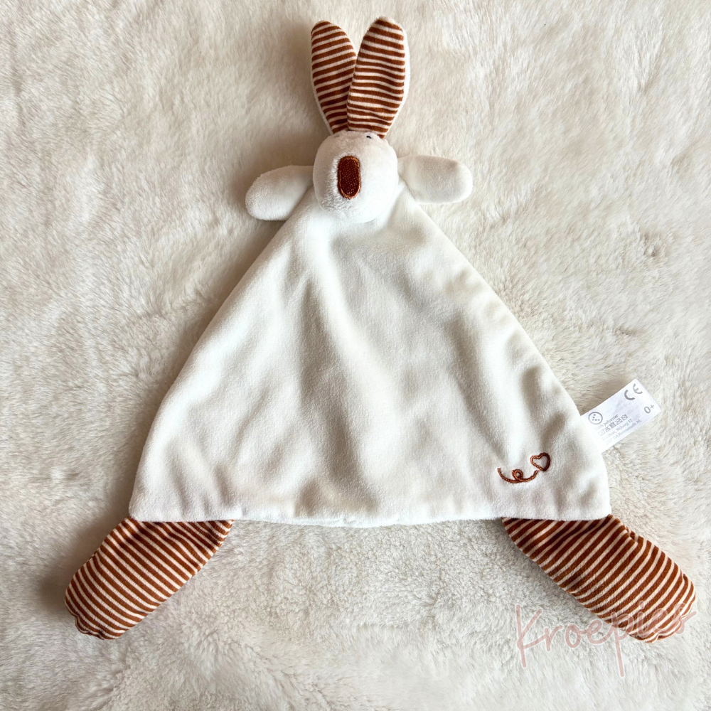 Evora knuffeldoekje konijn wit | Bruin gestreept