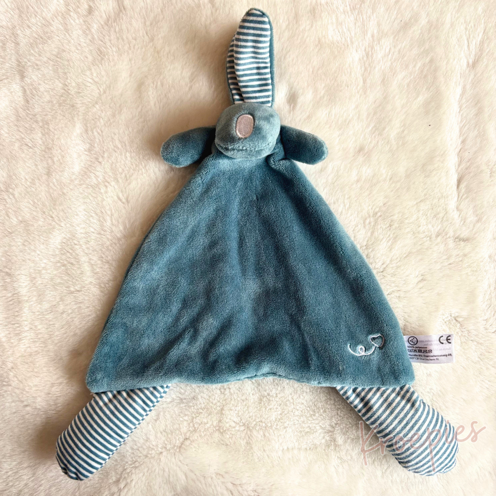 Evora knuffeldoekje konijn blauw | Wit gestreept