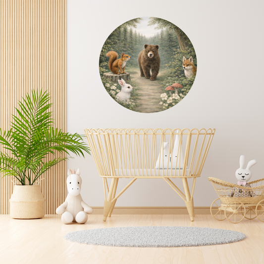 Ronde muursticker beer 100 cm | Thema Bosdieren