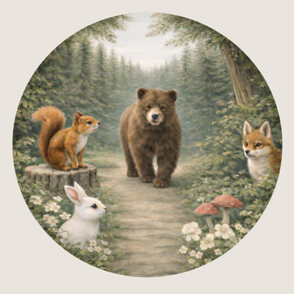Ronde muursticker bosdieren | Baby- en kinderkamer