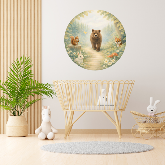 Ronde muursticker beer 100 cm | Thema Bosdieren