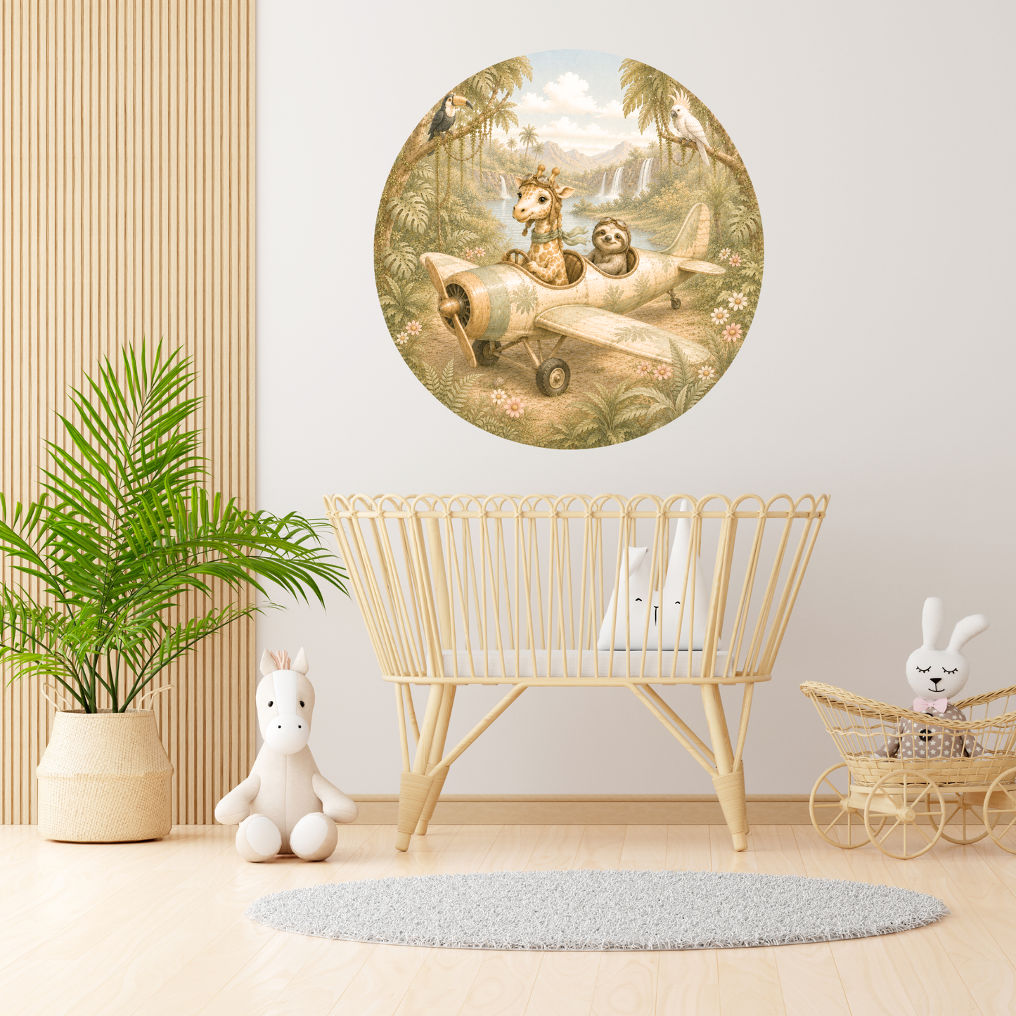 Ronde muursticker jungledieren vliegtuig | Baby- en kinderkamer