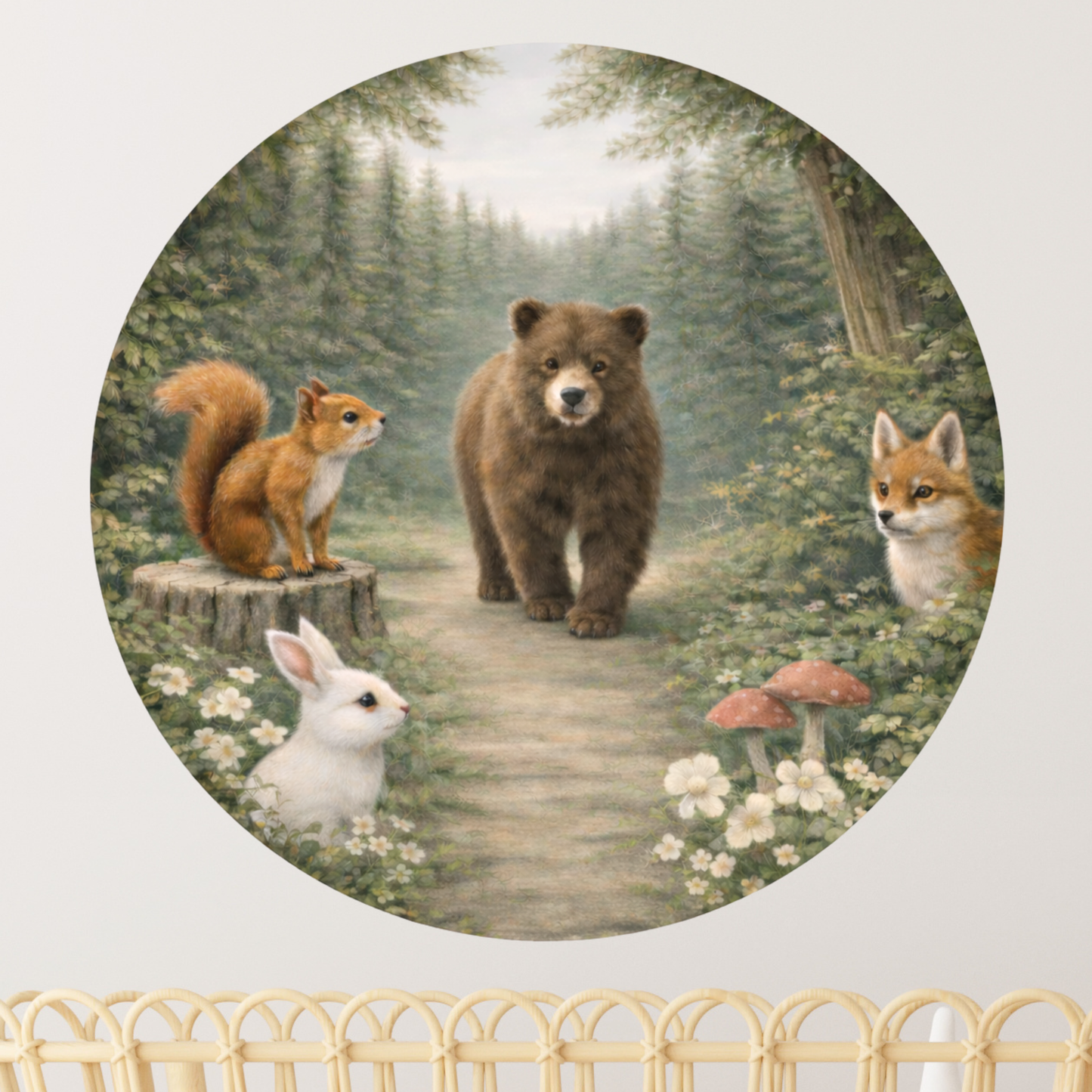Ronde muursticker bosdieren | Baby- en kinderkamer