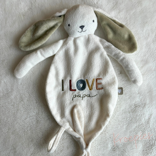 PRENATAL knuffeldoekje speendoekje konijn | I Love papa Rond