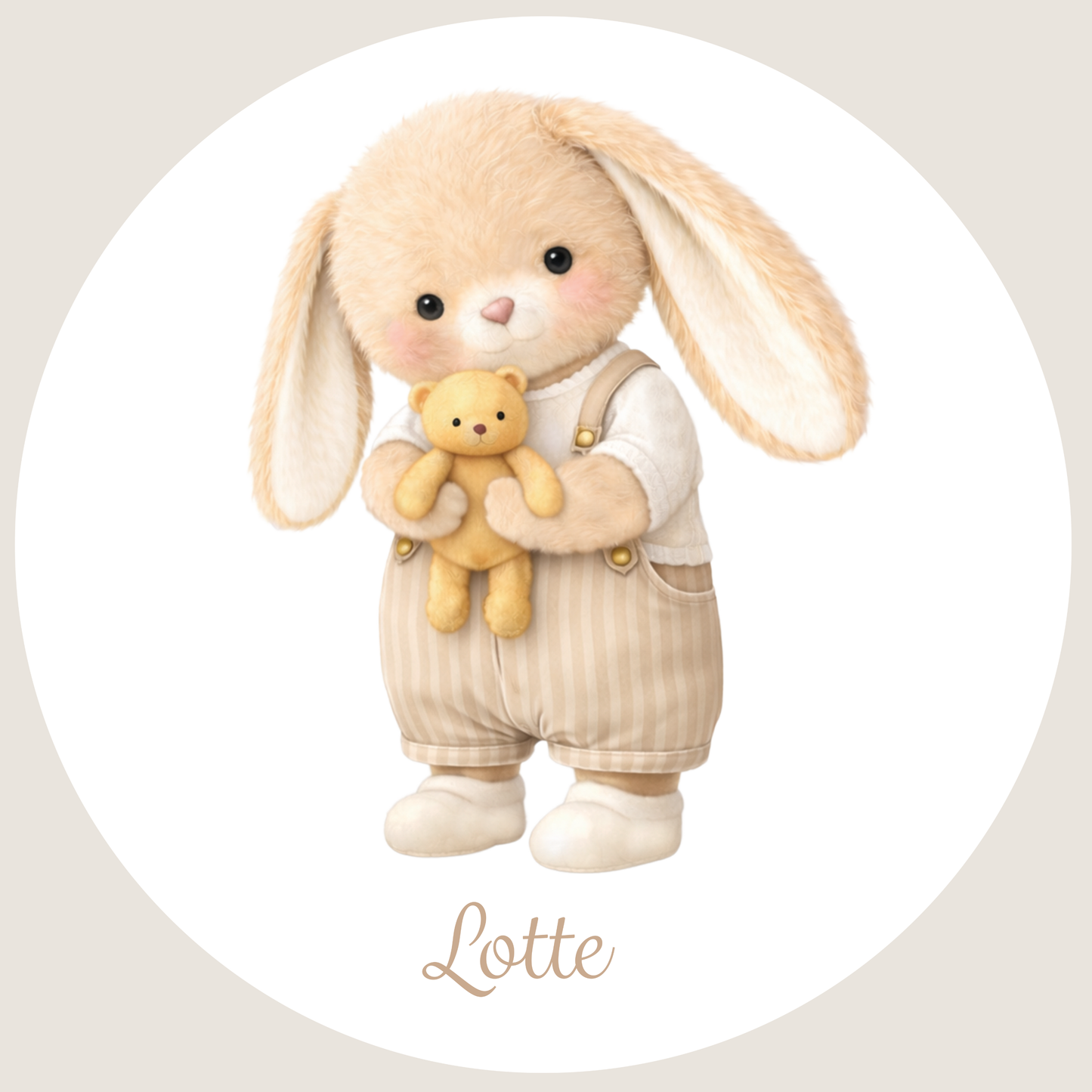 Ronde muursticker met naam 60 cm | Konijn met knuffel