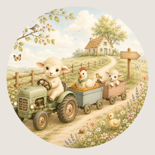 Ronde muursticker boerderijdieren tractor | Baby- en kinderkamer