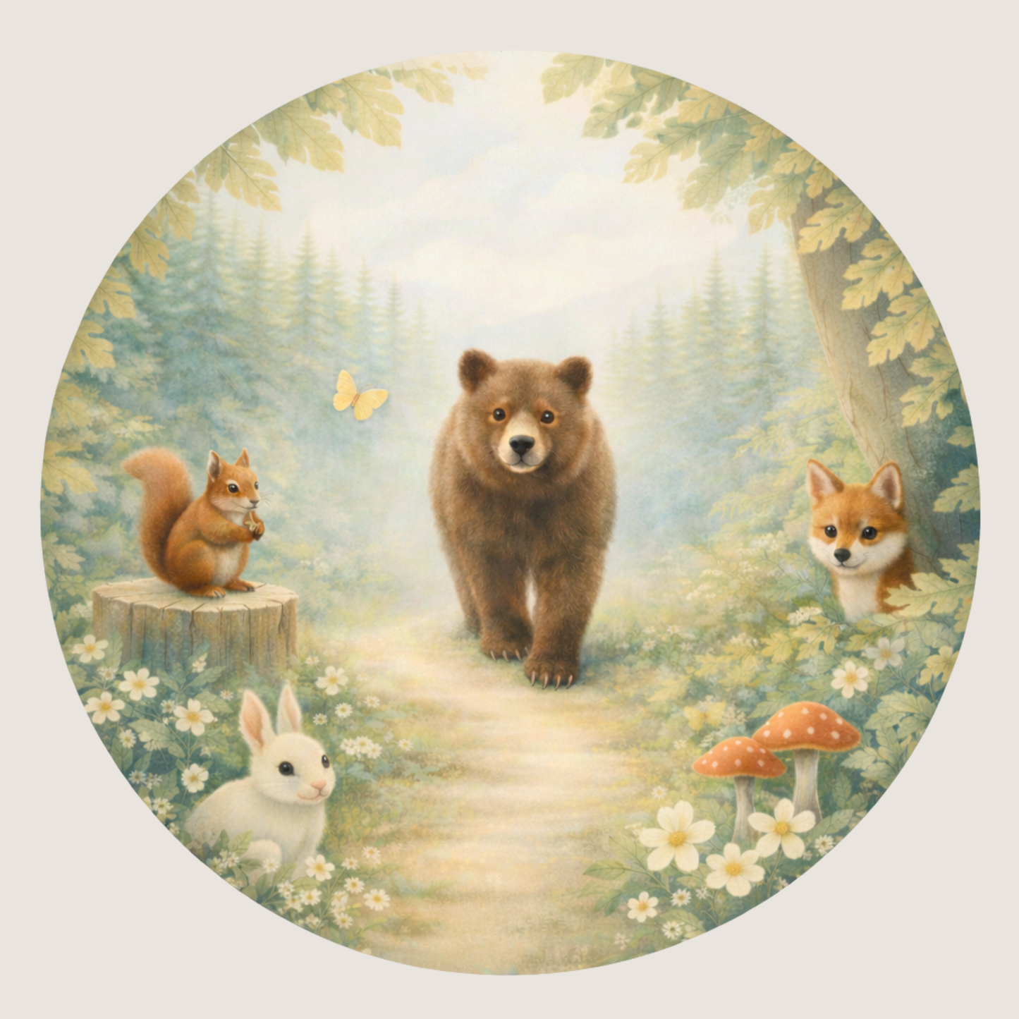 Ronde muursticker beer 100 cm | Thema Bosdieren